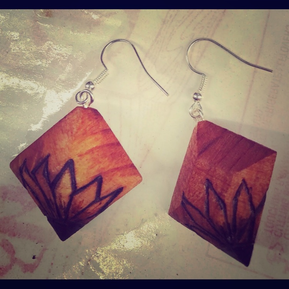Custom hand carved wood earrings